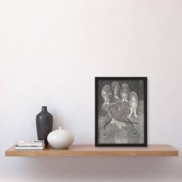 "Artery8 Four Owls & Two Kestrels Vintage Framed Wall Art Print van Hoytema in Grey - Size: W12"" x H16""" - thumbnail 4