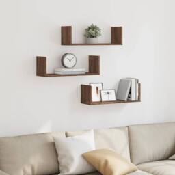 Berkfield Home Durable Wall Shelves 3 pcs Brown Oak 58x18x18 cm Engineered Wood - Size: 58 x 18 x 18 cm - thumbnail 1
