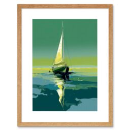 "Artery8 Wall Art Print A Sailboat on a Calm Sea Under a Cloudless Sky Artwork Framed 9X7 Inch in Beige - Size: W7"" x H9""" - thumbnail 1