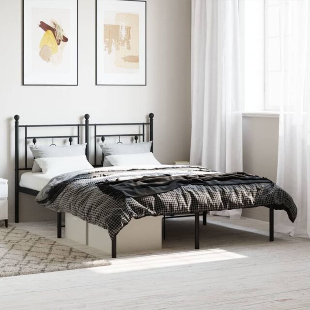 Berkfield Home Metal Bed Frame without Mattress with Headboard Black 140x200cm - Size: 140x200 cm - image 1