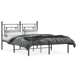 Berkfield Home Metal Bed Frame without Mattress with Headboard Black 140x200cm - Size: 140x200 cm - thumbnail 3