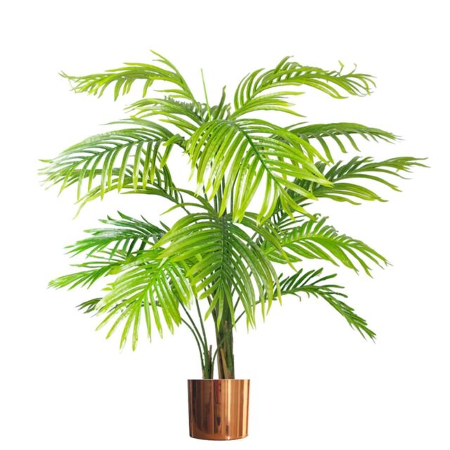 Leaf 130cm Artificial Areca Palm Tree Extra Large with Copper Planter in Green - image 1