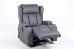 LUXURY LIFE Carrington Recliner Armchair 10 In 1 Massage & Heat Leather Chair in Grey - thumbnail 2