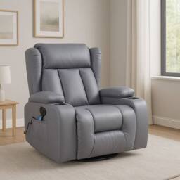 LUXURY LIFE Carrington Recliner Armchair 10 In 1 Massage & Heat Leather Chair in Grey