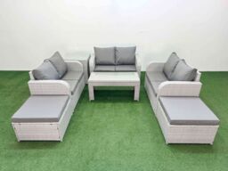 Fimous 8 Seater PE Wicker Rattan Furniture Sofa Sets with Oblong Coffee Table 2 Seater Love Sofa 2 Big Footstool Side Table Light Grey - thumbnail 2