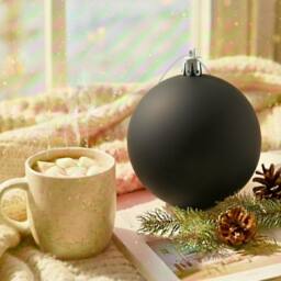 Shatchi 20cm Mat Christmas Bauble - Premium Bauble & Home Décor Ornament in Black - Size: 20 cm - thumbnail 2