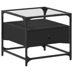 Berkfield Home Coffee Table with Glass Top Black 50x50x45 cm Steel - Size: 50 x 50 x 45 cm - thumbnail 2