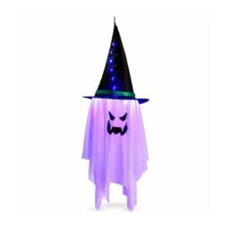 Lovii LED Light Up Hanging Ghost with Witch Hat Halloween Party Porch Purple - thumbnail 2