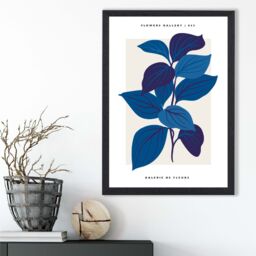 ARTZE Blue Botanicals Flower Market Exhibition Framed Print SIZE: A2 with Black Frame in Mid Blue - Size: A4 - thumbnail 2