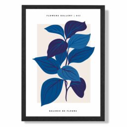 ARTZE Blue Botanicals Flower Market Exhibition Framed Print SIZE: A2 with Black Frame in Mid Blue - Size: A4 - thumbnail 1