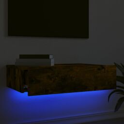 Berkfield Home TV Cabinet with LED Lights Smoked Oak 60x35x15.5 cm in Brown - thumbnail 4
