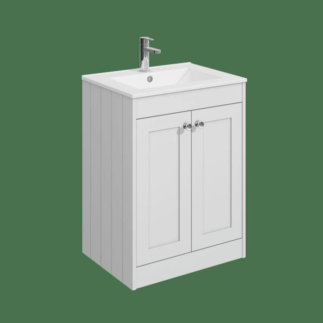 Balterley 600mm Floor Standing 2 Door Unit with Basin 1 Tap Hole - Satin White - image 1