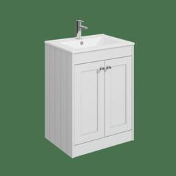 Balterley 600mm Floor Standing 2 Door Unit with Basin 1 Tap Hole - Satin White - thumbnail 1