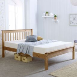 Rest Relax Colwick Waxed Pine Wooden Bed in Beige - Size: Double - thumbnail 1