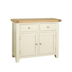 Home Source Melbourne 2 Drawer 2 Doors Sideboard Solid Wooden Cabinet Oak Top in White - thumbnail 9