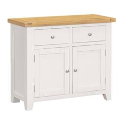 Home Source Melbourne 2 Drawer 2 Doors Sideboard Solid Wooden Cabinet Oak Top in White - thumbnail 3