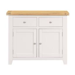 Home Source Melbourne 2 Drawer 2 Doors Sideboard Solid Wooden Cabinet Oak Top in White - thumbnail 2
