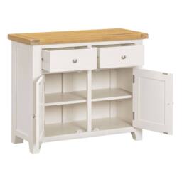 Home Source Melbourne 2 Drawer 2 Doors Sideboard Solid Wooden Cabinet Oak Top in White - thumbnail 4