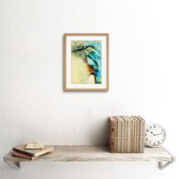 "Artery8 Wall Art Print Kingfisher Bird Painting Framed in Beige - Size: W7"" x H9""" - thumbnail 2