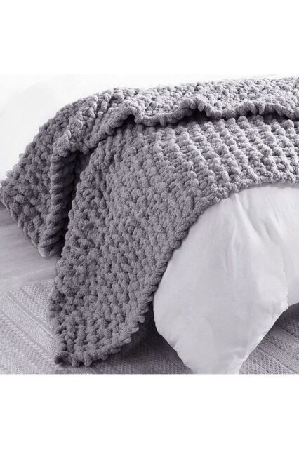 60x60cm Chunky Cable Knit Chenille Sofa Throw Floor Pouf for Pet Bed & Reading Chair in Dark Grey - Size: 60x60 cm
