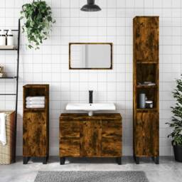 Berkfield Home Bathroom Cabinet Smoked Oak 80x33x60 cm Engineered Wood in Brown - Size: 80 x 33 x 60 cm - thumbnail 2