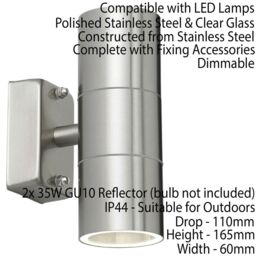 Loops IP44 Outdoor Accent Lamp Stainless Steel Up & Down External Wall Light 2x GU10 in Metallics - thumbnail 2