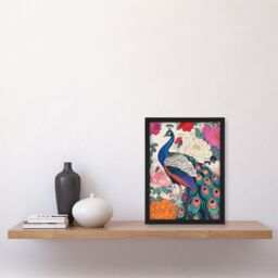 Artery8 Peacock Bird with Peony Flower Pattern Design Framed Art Print in Pink - Size: A4 - thumbnail 4