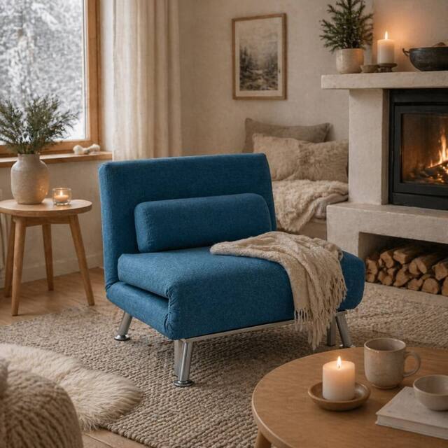 Wyld Haus Lavili Keno Linen Look Blue Single Sleeper Chair - image 1