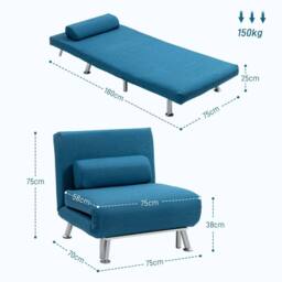 Wyld Haus Lavili Keno Linen Look Blue Single Sleeper Chair - thumbnail 4