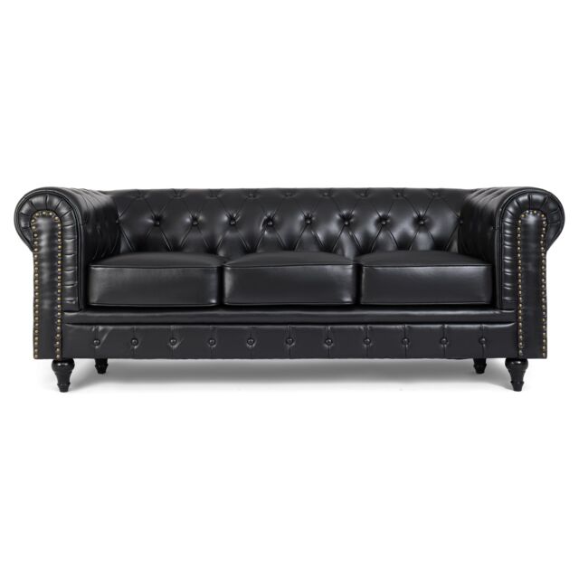 Bravich LTD Chesterfield Faux Leather Button-Tufted Armchair Sofa in Black - Size: 1 Seater