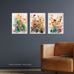 Artery8 3 A4 Wildflowers Colourful Watercolour Floral Artworks Spring Flower Field Wall Art & Frame Set in White - thumbnail 3