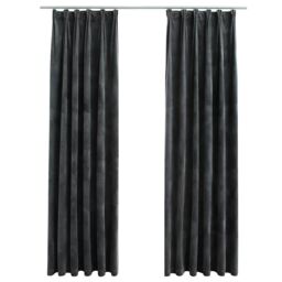 Berkfield Home Blackout Curtains 2 pcs with Hooks Velvet Anthracite 140x225 cm - thumbnail 2