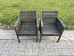 Fimous Outdoor Rattan Garden Furniture Set Gas Fire Pit Rectangular Table Sets Gas Heater with 4 Seater Dining Chairs Dark Grey Mixed - thumbnail 5