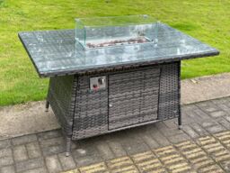 Fimous Outdoor Rattan Garden Furniture Set Gas Fire Pit Rectangular Table Sets Gas Heater with 4 Seater Dining Chairs Dark Grey Mixed - thumbnail 4
