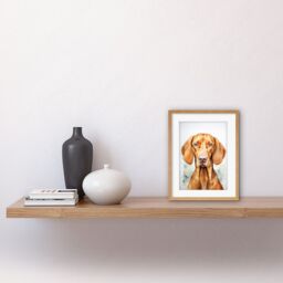 "Artery8 Wall Art Print Hungarian Vizsla Dog Soft Watercolour Artwork Golden Rust Teal Bright Portrait Artwork Framed 9X7 Inch - Size: W7"" x H9""" - thumbnail 2