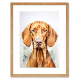 "Artery8 Wall Art Print Hungarian Vizsla Dog Soft Watercolour Artwork Golden Rust Teal Bright Portrait Artwork Framed 9X7 Inch - Size: W7"" x H9""" - thumbnail 1