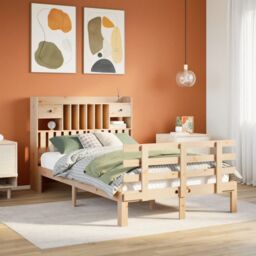 Berkfield Home Bookcase Bed without Mattress 135x190 cm Double Solid Wood Pine in Brown - thumbnail 1