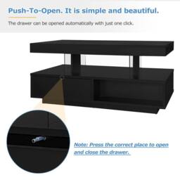 Merax Modern High Gloss LED Coffee Table, Centre Sofa Table with 2 Drawers in Black - thumbnail 7