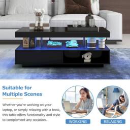 Merax Modern High Gloss LED Coffee Table, Centre Sofa Table with 2 Drawers in Black - thumbnail 6