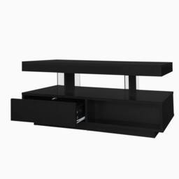Merax Modern High Gloss LED Coffee Table, Centre Sofa Table with 2 Drawers in Black - thumbnail 8