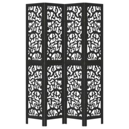 Berkfield Home Room Divider 4 Panels Black Solid Wood Paulownia - thumbnail 4