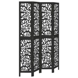 Berkfield Home Room Divider 4 Panels Black Solid Wood Paulownia - thumbnail 2