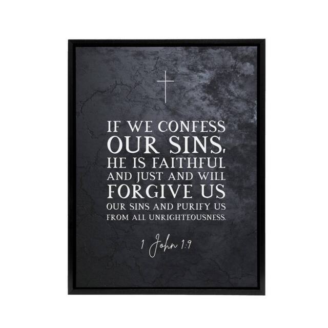 "Artery8 John 9 Forgive Us Our Sins Bible Quote Framed Canvas Wall Art Print in Grey - Size: W18"" x H24""" - image 1