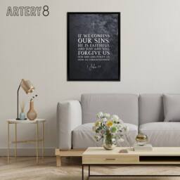 "Artery8 John 9 Forgive Us Our Sins Bible Quote Framed Canvas Wall Art Print in Grey - Size: W18"" x H24""" - thumbnail 3