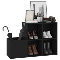 Berkfield Home Hall Shoe Cabinet Black 105x35.5x70 cm Engineered Wood - thumbnail 4
