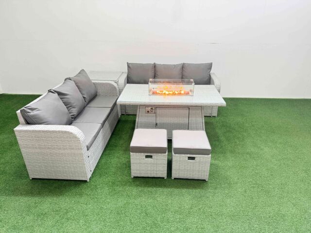 Fimous Outdoor Garden Furniture Sets 8 Seater Wicker Rattan Furniture Sofa Sets w/ Firepit Dining Table high Back Lounge Sofa Stools Side Table Light - image 1