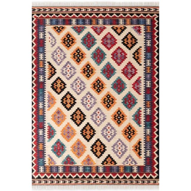 THE RUGS Kamal Kelim Rug - Rami Design Bordered Handwoven Wool Cotton 3 mm - Size: 120 cm x 170 cm - image 1