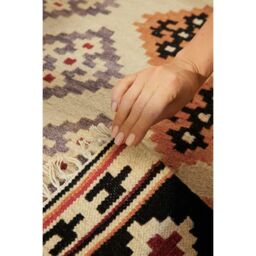 THE RUGS Kamal Kelim Rug - Rami Design Bordered Handwoven Wool Cotton 3 mm - Size: 120 cm x 170 cm - thumbnail 4