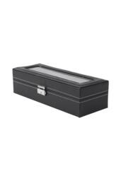 ExtraStar 6 Slot Watch Display Box Faux Leather Glass Lid in Black - thumbnail 4