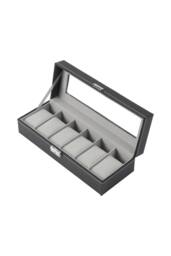 ExtraStar 6 Slot Watch Display Box Faux Leather Glass Lid in Black - thumbnail 3
